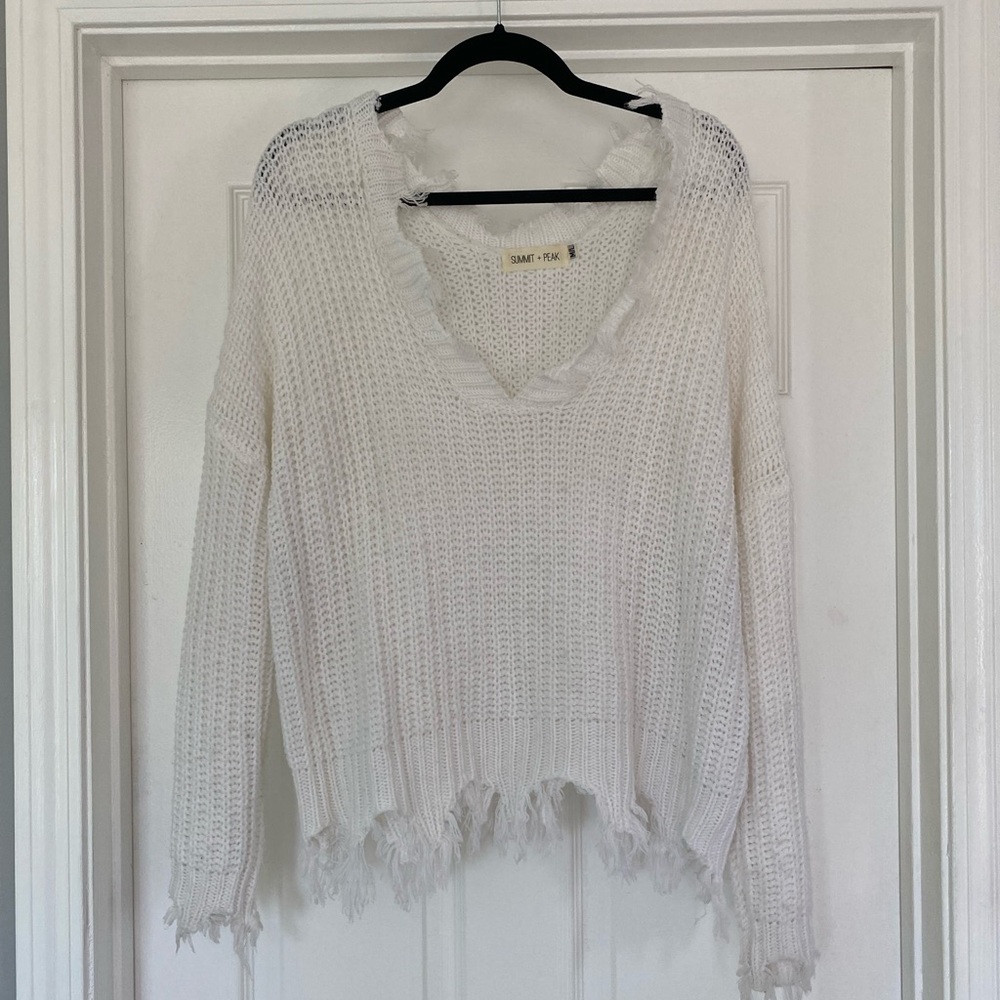 White Frayed sweater